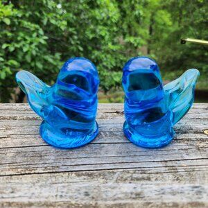 Bluebird Of Happiness Glass Figurines Pair With Original Box & Papers Signed Leo